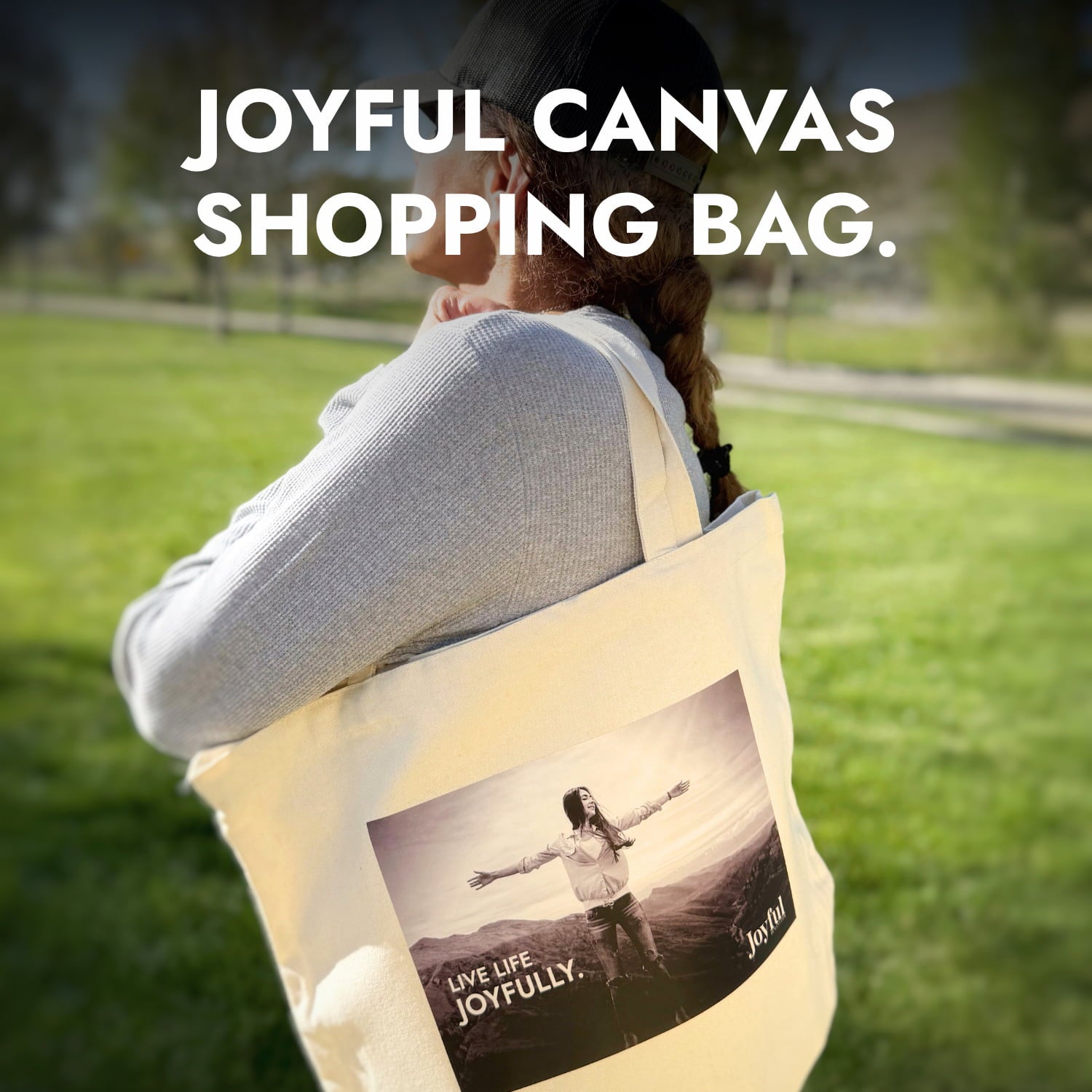 Joyful Large Canvas Shopping Bag